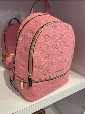 Michael Kors Rhea Medium Zip MK Logo Debossed Backpack
Carnation 
NWT